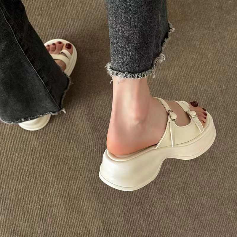 Dép dày đế khóa thắt lưng thời trang bánh xốp đế dày giày dép xỏ ngón