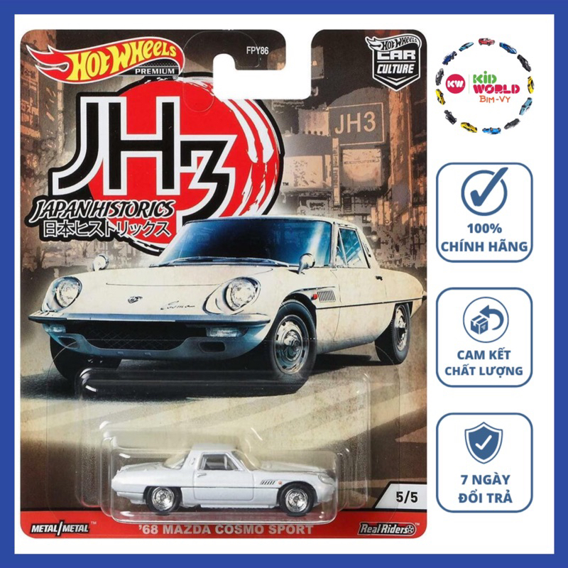 Xe mô hình Hot Wheels Premium Car Culture Japan Historics 3 Series 2020 '68 Mazda Cosmo Sport GJP82, bánh cao su.