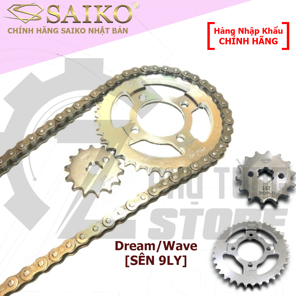 Nhông sên dĩa Saiko - Japan 9 ly cho xe Dream / Wave / Future 110 14T / 36T / 428-106L 9Li