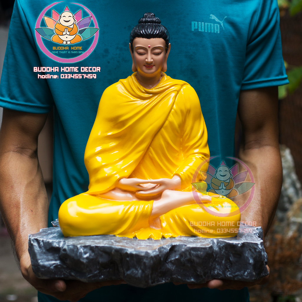 Tôn Tượng Thích Ca Thế Thiền thủ ấn Cao 40 cm đế đá đẹp sắc nét vẽ màu thủ công phong thủy thờ cúng nhà cửa