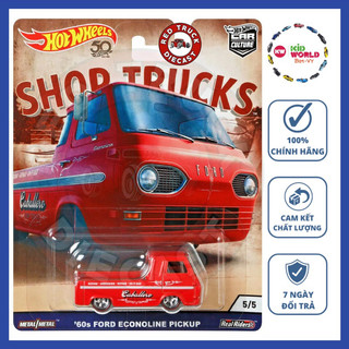 Xe mô hình Hot Wheels Car Culture Shop Trucks Series 2018 '60s Ford Econoline Pickup FLC24, bánh cao su.