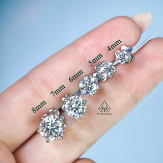 Bông Tai Bạc Xi Kim Viên Chủ Đá Moissanite Trắng 57 Giác Cắt Kích Thước 4mm - 8.1mm Chuôi Vặn EX003