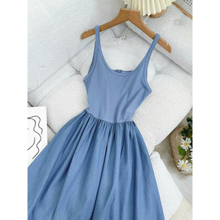 Maxi dây thun phối denim ( Ảnh thật )