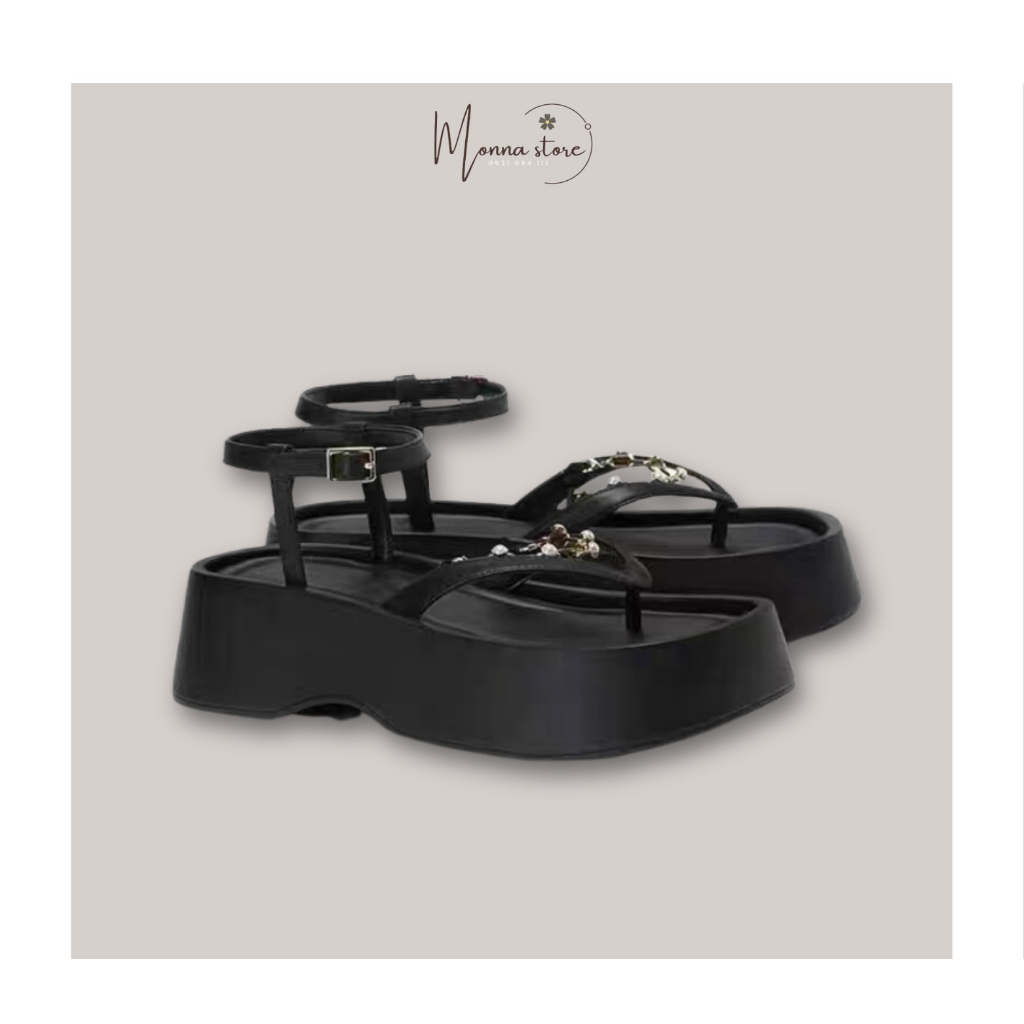 Giày Sandal đế cao su 5cm phối xích cực kì cá tính