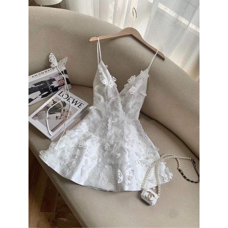 Đầm 2 dây xẻ kết hoa