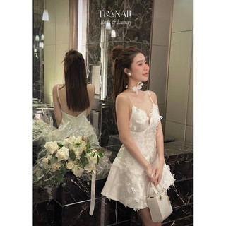 Đầm 2 dây xẻ kết hoa