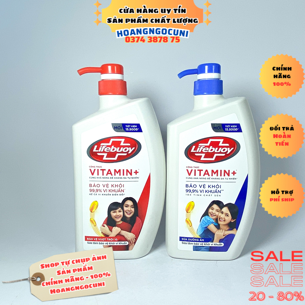 Sữa tắm Lifebuoy chai lớn có vòi 1.1kg đỏ bảo vệ vượt trội và xanh dưỡng ẩm da mẫu mới chính hãng