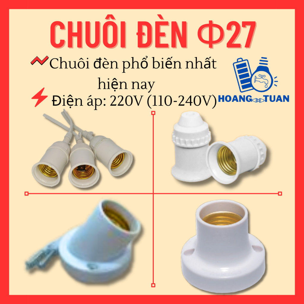 Đuôi đèn E27 các loại, đui đèn E27 treo, đuôi đèn bắt tường, màu trắng, trang trí