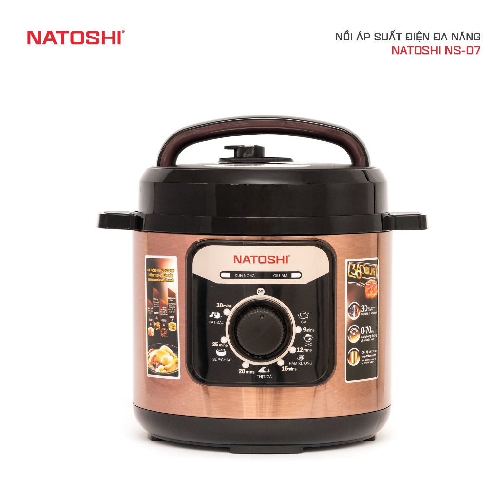 [Cực Hot] Nồi Áp Suất Điện Natoshi Ns - 07, Dung Tích 6L, Bảo Hành 12 Tháng K010