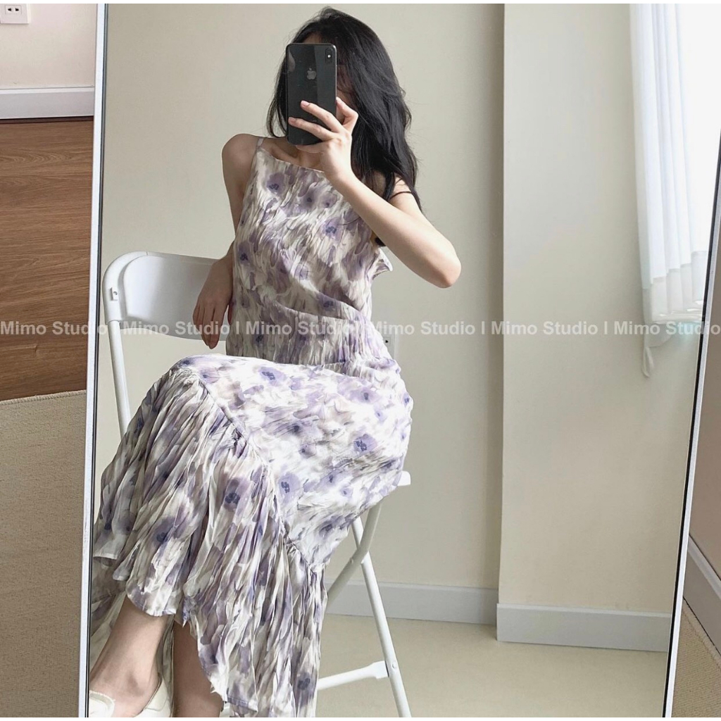 - (MUA Ở GIỎ LIVE ĐỂ ÁP MÃ) Quà tặng sinh nhật,bạn gái,cho nữ,tết Đầm voan hoa dây nhúm dáng suông dài