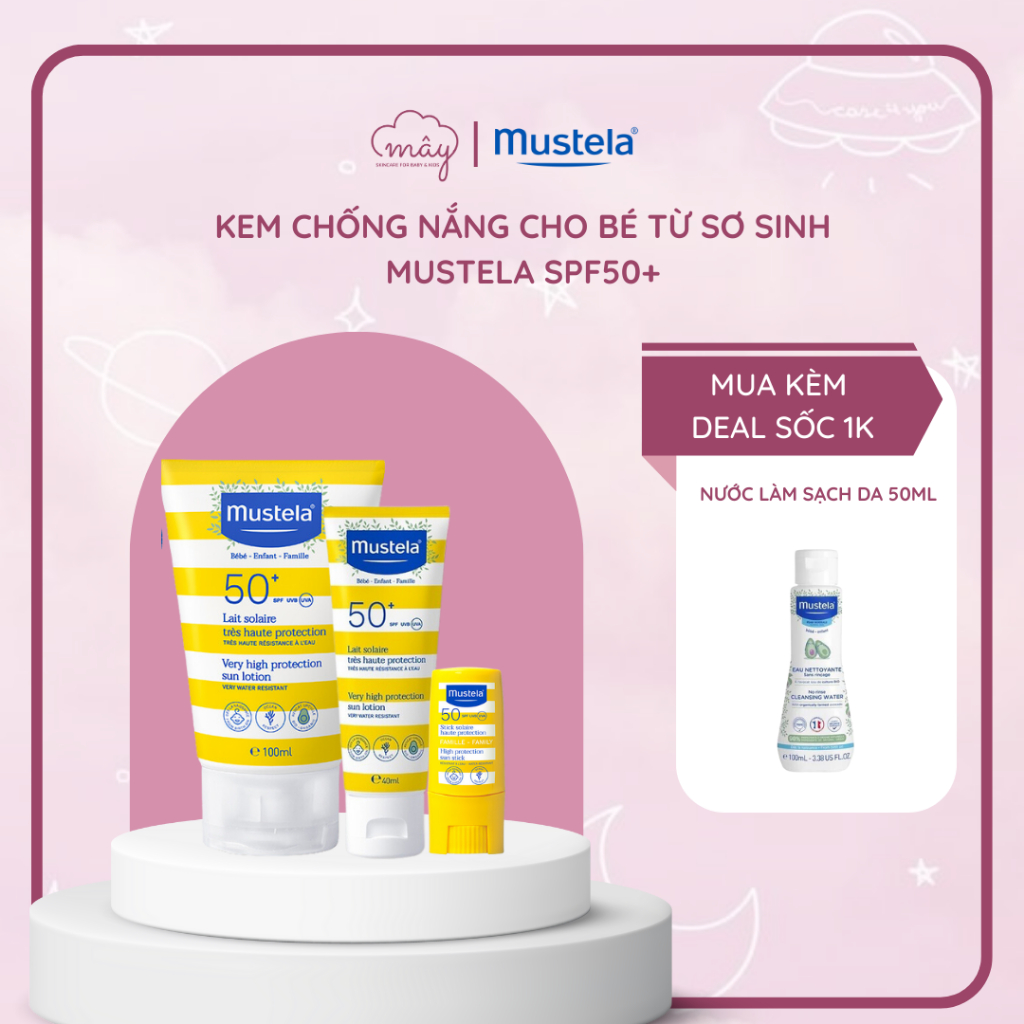 [Bản Nội địa Pháp] Kem chống nắng cho bé từ sơ sinh Mustela SPF50+ UVA/UVB
