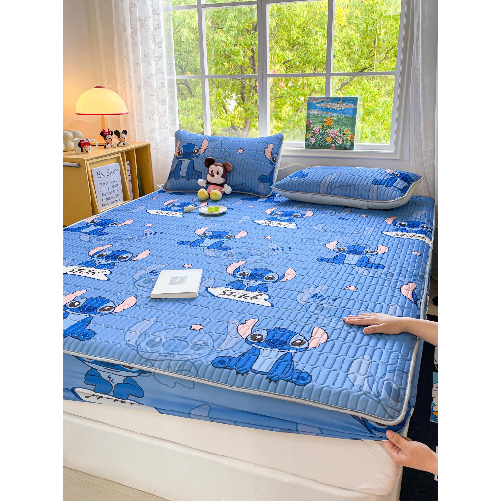 Chiếu điều hòa cao su non latex bọc chun, chiếu cao su non bo chun bọc đệm cao đến 30cm nhập khẩu tặng kèm 2 vỏ gối nằm