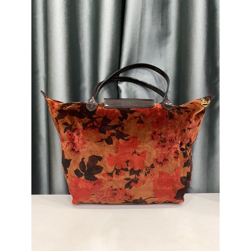 Túi si hiệu LONGCHARM của Pháp nhung hoạ tiết phối da