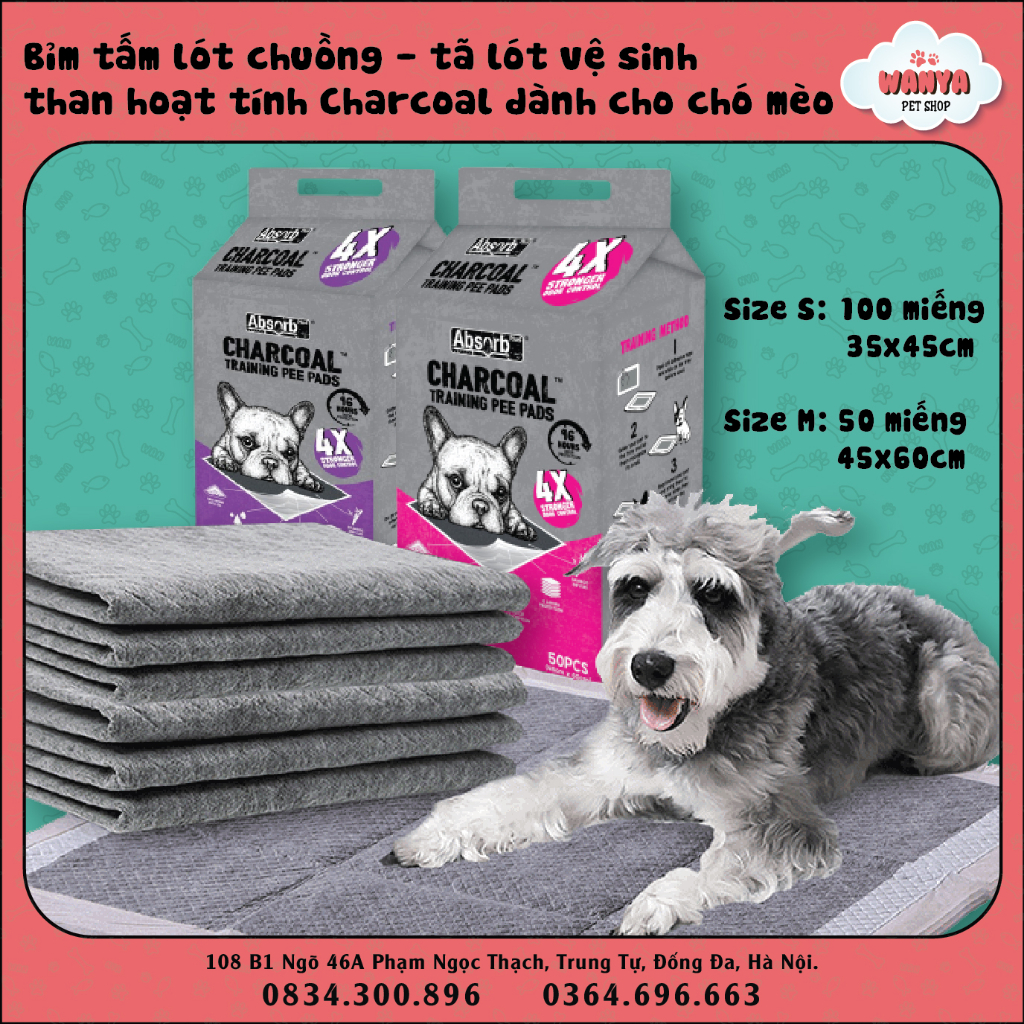 Bỉm tấm lót chuồng - khay vệ sinh than hoạt tính Charcoal dành cho chó mèo
