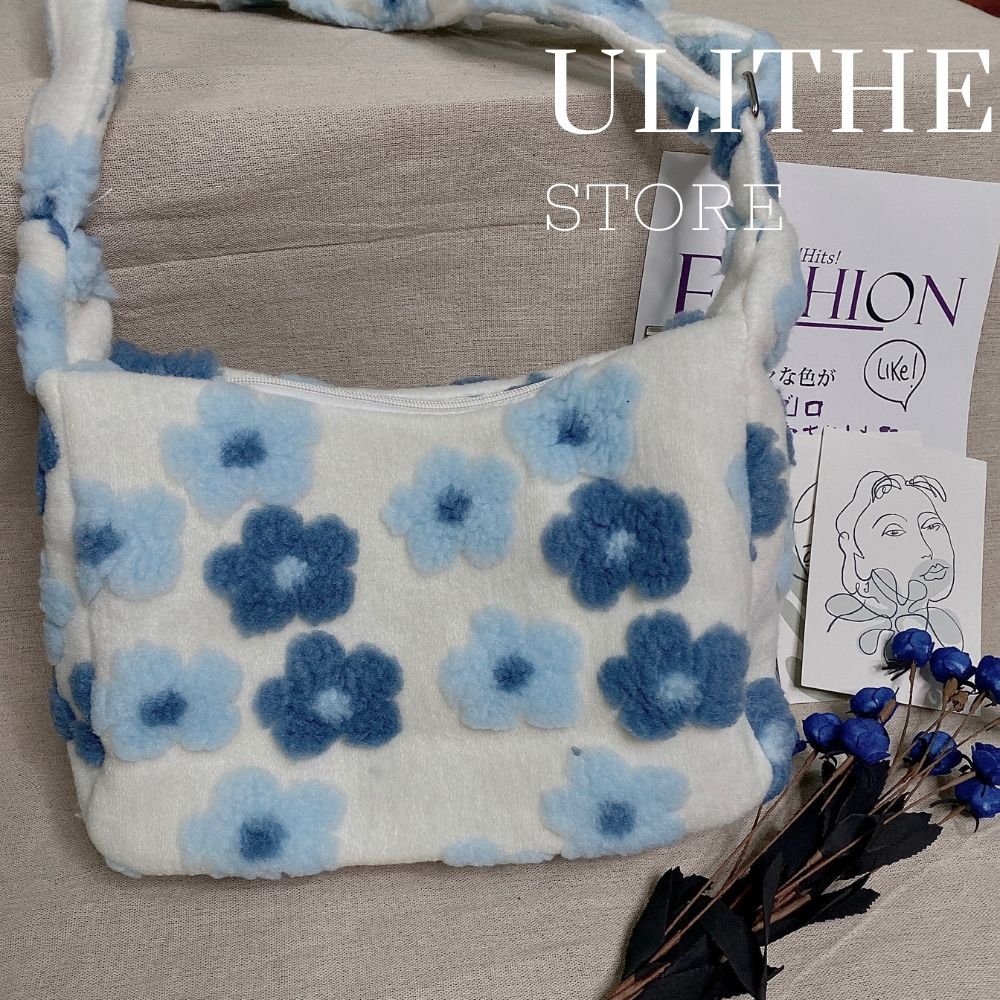 HÌNH THẬT Túi xách nữ tote đeo chéo đeo vai chất lông họa tiết thêu hoa nổi dễ thương phong cách đáng yêu hàn quốc