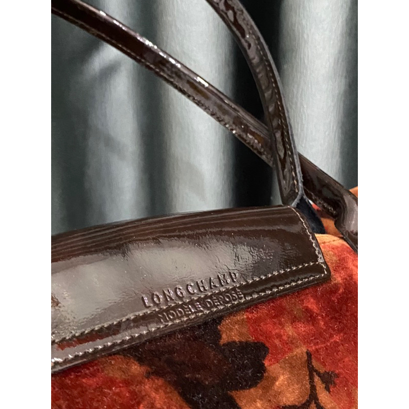 Túi si hiệu LONGCHARM của Pháp nhung hoạ tiết phối da