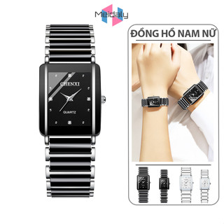 Đồng hồ nam nữ Chenxi mặt vuông đính đá cao cấp thời trang, đồng hồ cặp cao cấp bảo hành 1 năm