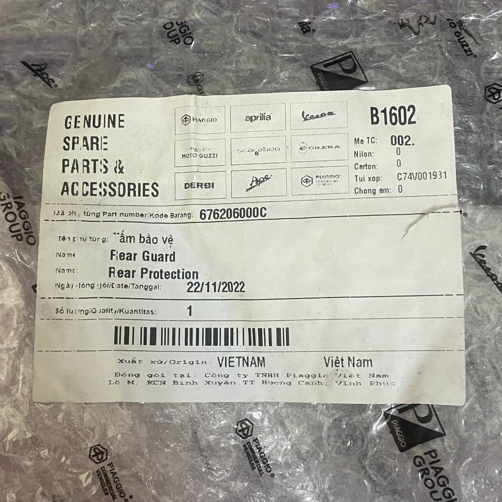 Dè chắn bùn Vespa sprint, Vespa primavera BẢN CHÂU ÂU