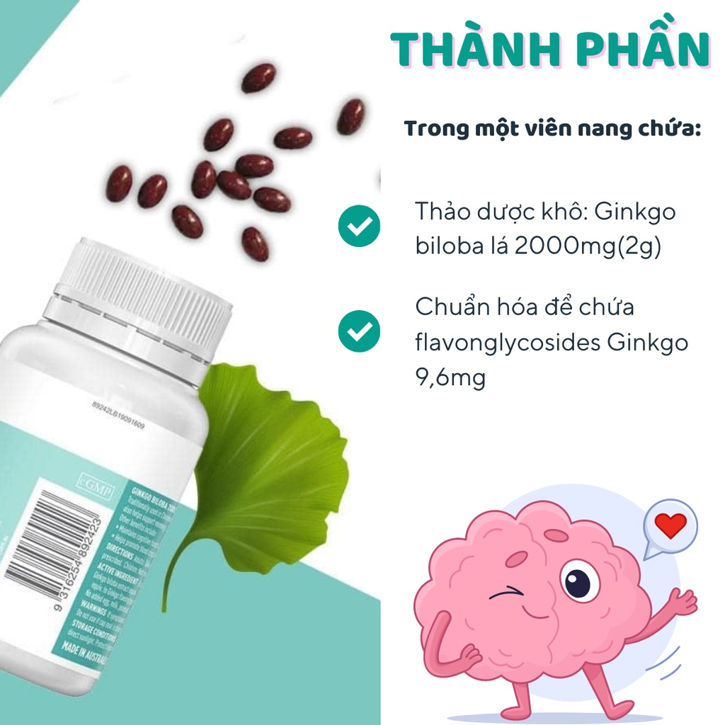 Viên uống Bổ Não Healthy Care Ginkgo Biloba 2000mg Úc, 100 viên