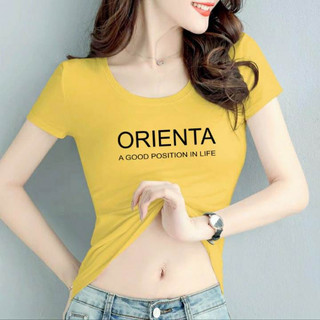 Áo thun nữ ôm body cổ tròn in chữ Orienta tôn dáng mã ANU113