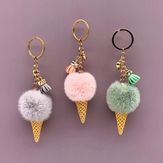Móc khóa bông hình kem ốc quế dễ thương - móc khóa, móc balo, túi xách cute