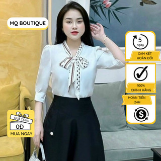 Áo lụa nữ công sở cao cấp tay lỡ phối nơ buộc nhiều màu trơn sang trọng thanh lịch, áo sơ mi thiết kế MQ Boutique