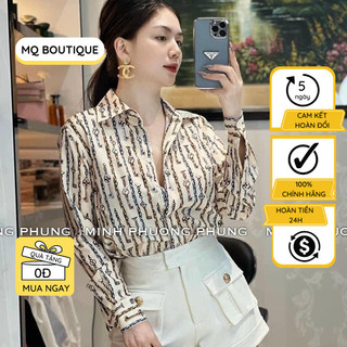 Áo sơ mi nữ lụa dài tay cao cấp công sở họa tiết chìa khóa dáng cơ bản thanh lịch, áo sơ mi thiết kế MQ Boutique