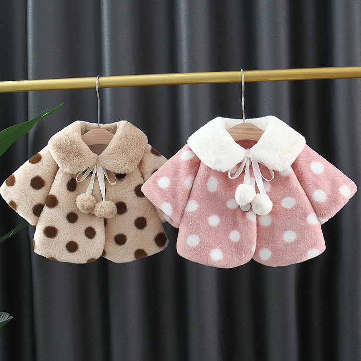 Áo choàng lông thỏ bé gái Nami Kids họa tiết chấm bi dễ thương