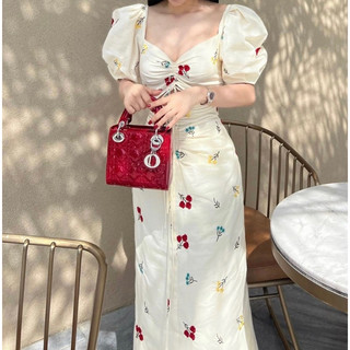 Đầm Nữ Dáng Suông Tay Phồng Cách Điện Khoét Ngực K.N.Q Fashion, Váy nữ Nhún Eo Có Dây Rút Ngực Khoe Dáng Xinh | D002