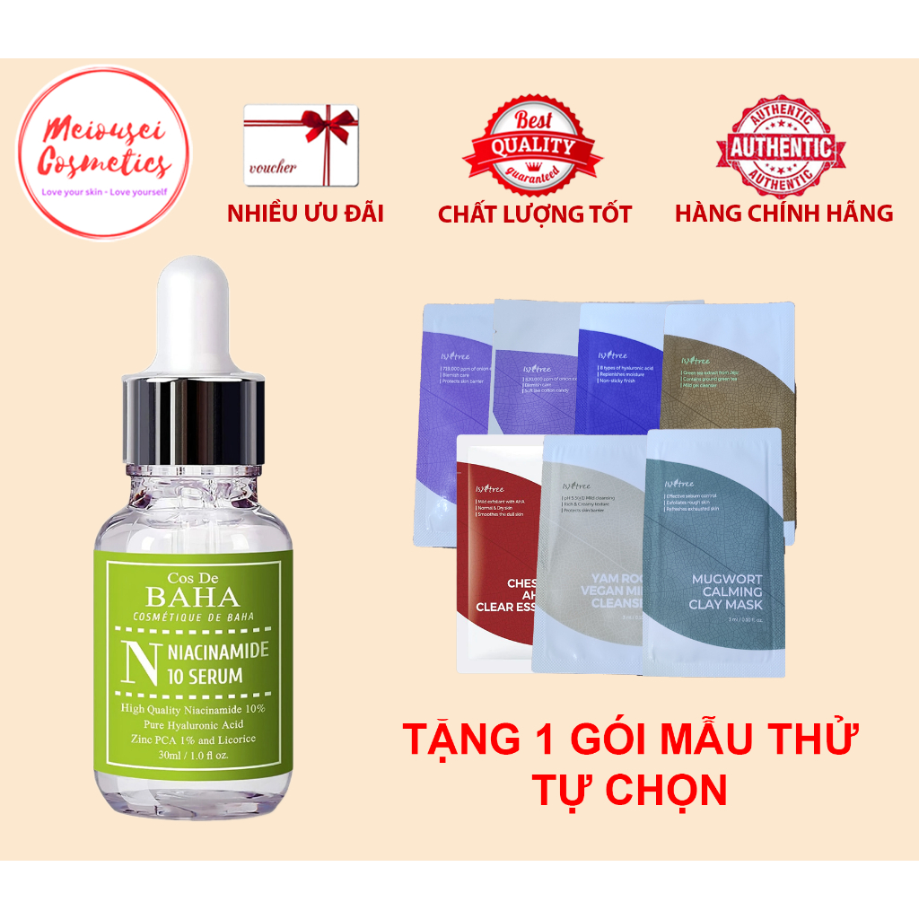 Serum Niacinamide 10%,Zin 1% Cos De BAHA 30 ml - Hỗ trợ phục hồi hàng rào bảo vệ da giảm mụn, ngừa thâm