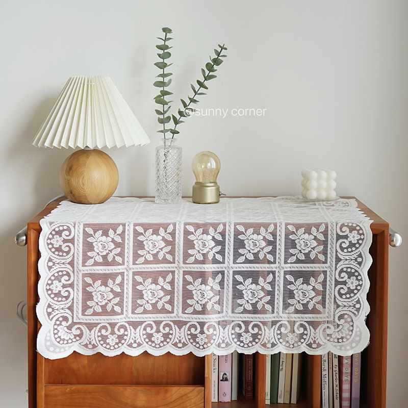 Khăn trải bàn vải ren phong cách Bắc Âu. Vải ren decor shop, trang trí kệ tủ đẹp Sun_decor