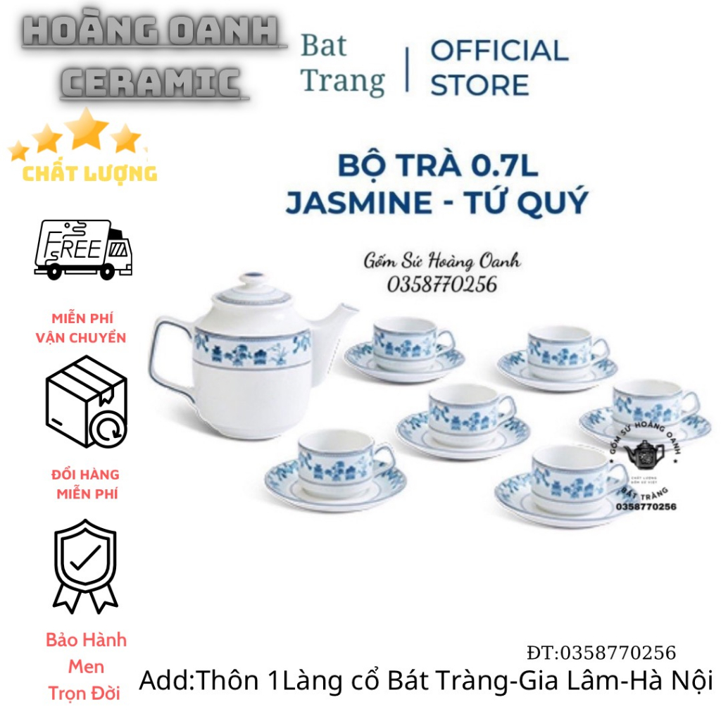 (CHỌN MẪU)Ấm chén pha trà Bát Tràng-bộ Jasimine Tứ Quý-men trắng