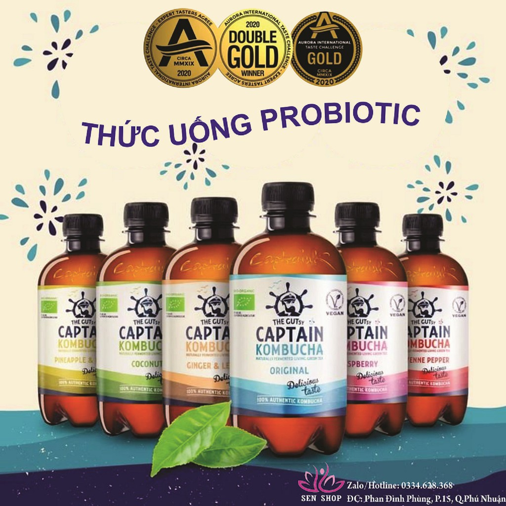 Trà dưỡng sinh Kombucha hữu cơ Captain Kombucha 400ml