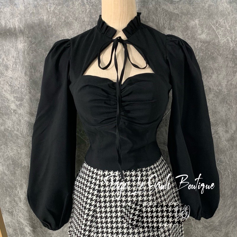 Áo Kiểu Croptop Thiêt Kế Tay dài Phồng Tiểu Thư Sang Chảnh Tôn Dáng