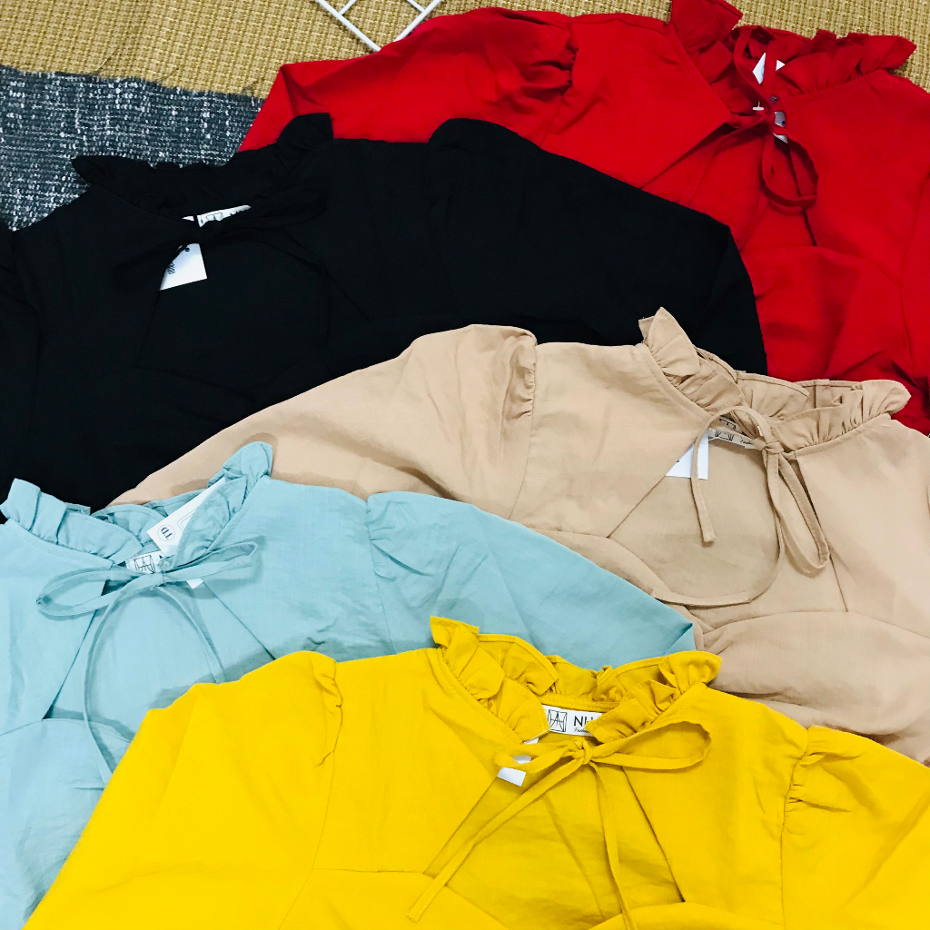 Áo Kiểu Croptop Thiêt Kế Tay dài Phồng Tiểu Thư Sang Chảnh Tôn Dáng