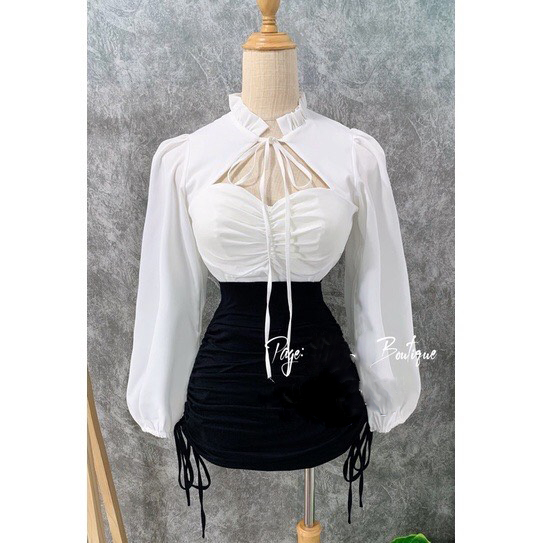 Áo Kiểu Croptop Thiêt Kế Tay dài Phồng Tiểu Thư Sang Chảnh Tôn Dáng