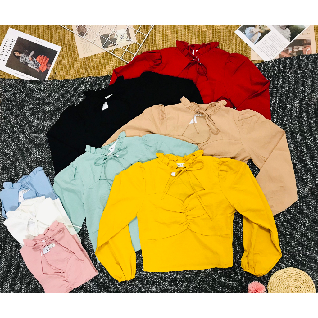 Áo Kiểu Croptop Thiêt Kế Tay dài Phồng Tiểu Thư Sang Chảnh Tôn Dáng