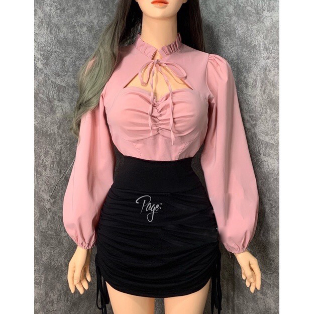 Áo Kiểu Croptop Thiêt Kế Tay dài Phồng Tiểu Thư Sang Chảnh Tôn Dáng