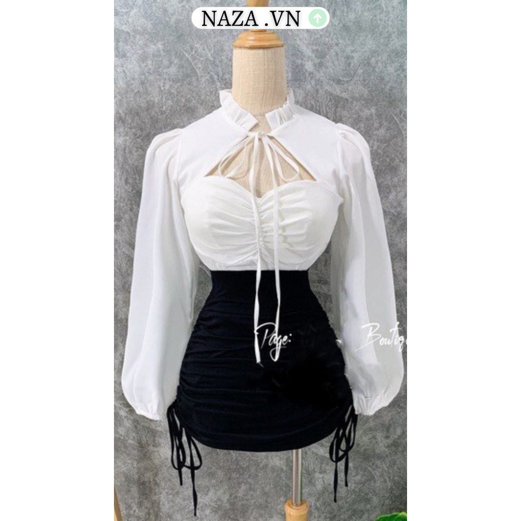 Áo Kiểu Croptop Thiêt Kế Tay dài Phồng Tiểu Thư Sang Chảnh Tôn Dáng