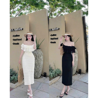 [Kèm hình thật] Đầm body ren maxi hoa nổi cổ phối dập li mặc được nhiều kiểu ah