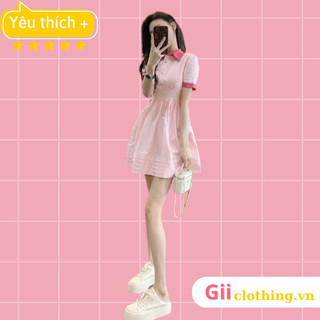 [ORDER hàng QC chuẩn] Váy công chúa hồng nhạt cổ hồng đậm phong cách đáng yêu dễ thương (ảnh thật ở cuối)