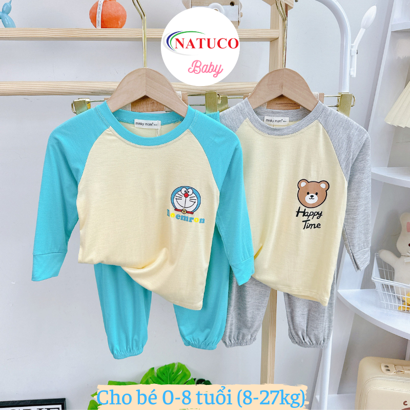 Bộ Quần Áo Trẻ Em Dài Tay Minky Mom Cho Bé Trai, Bé Gái 8-27 Kg Vải Thun Lạnh Cho Bé Mặc Ngủ Máy Lạnh - TD-IN102