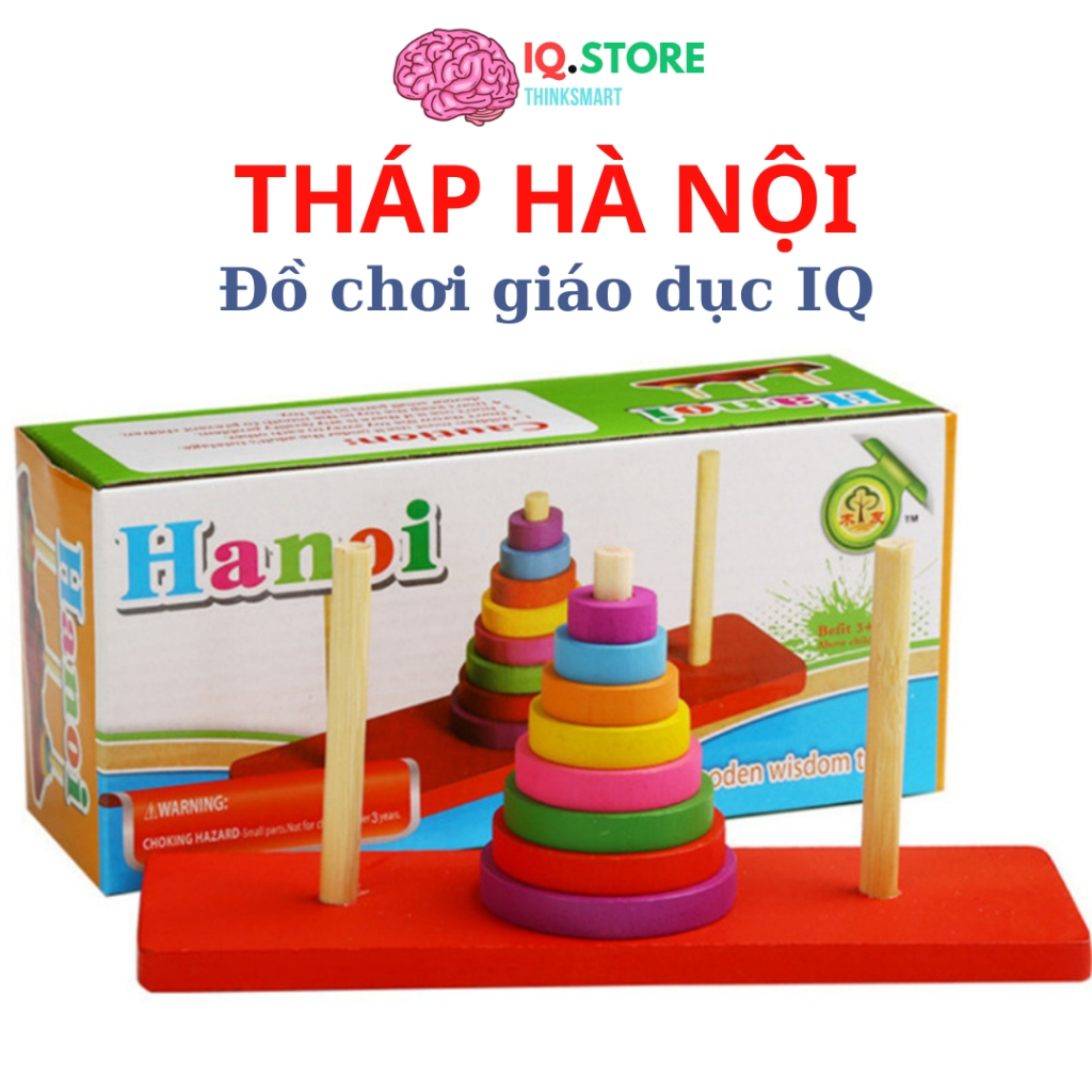 Đồ Chơi Tháp Hà Nội Xếp Hình Bằng Gỗ Phát Triển Tư Duy, Trí Tuệ - Đồ Chơi Câu Đố TQ Thông Minh Sáng Tạo Hanoi Tower