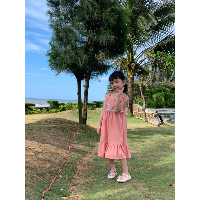 Váy hai dây nơ vai bé gái ILABY cutout lưng chất liệu thun cotton thoáng mát 2-10 tuổi