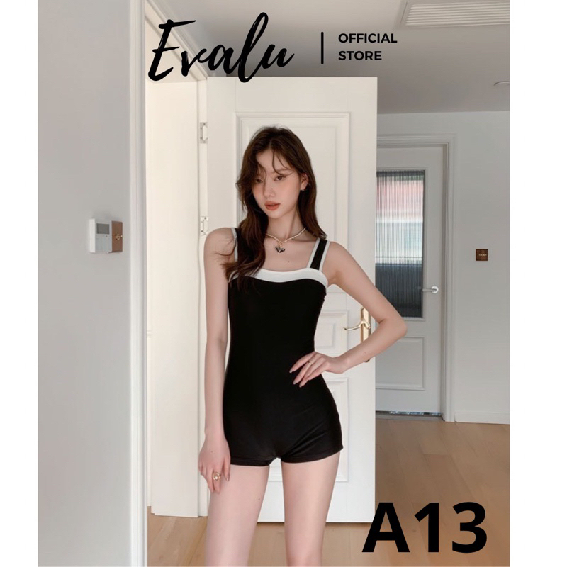 Bộ bikini 1 mảnh, đồ bơi liền thân dạng bodysuit 2 dây phối màu trắng đen [A13]