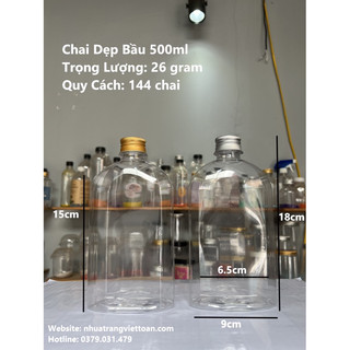50 chai nhựa dáng dẹp 500ml kèm nắp