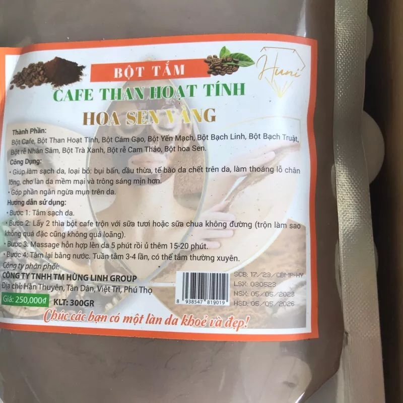 Bột tắm trắng cà phê hoạt tính hoa sen  vàng 300g