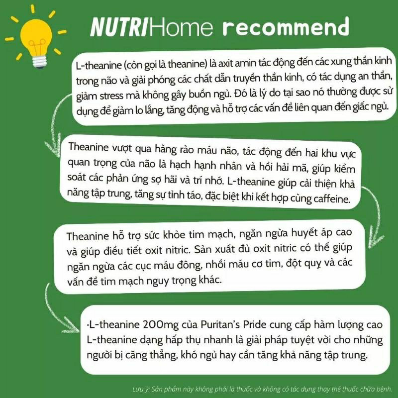 [Date 8/26] Viên uống giảm căng thẳng, bổ não, mất ngủ L-Theanine 200mg Puritan's Pride