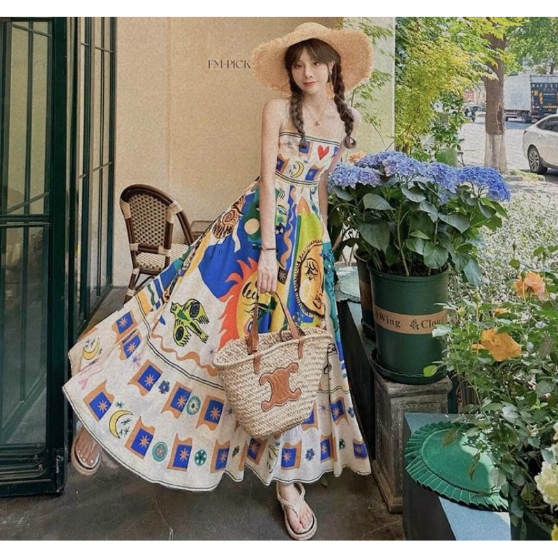 Đầm maxi đi biển mùa het chất lụa in 3D siêu xinh - Free size