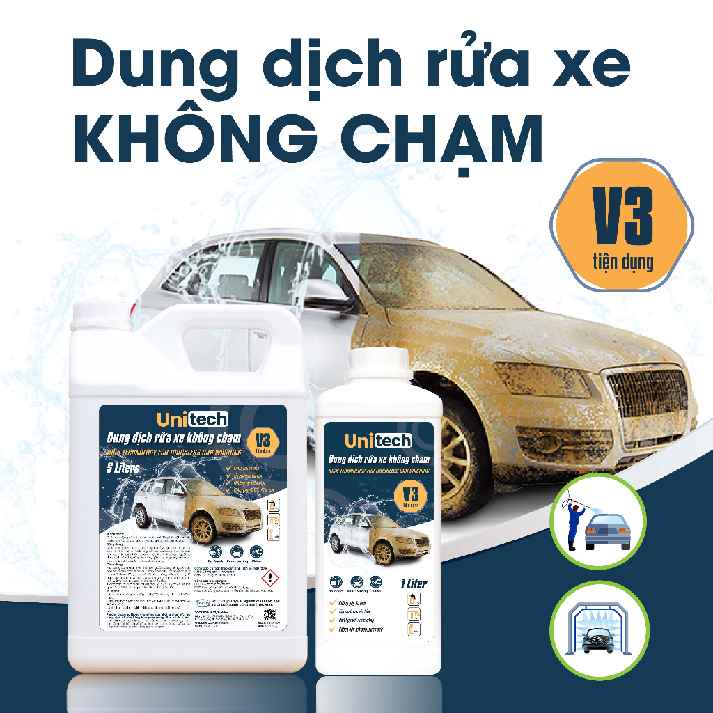 Nước rửa xe không chạm Unitech V3  | Xà phòng bọt tuyết rửa xe ô tô, xe máy siêu sạch